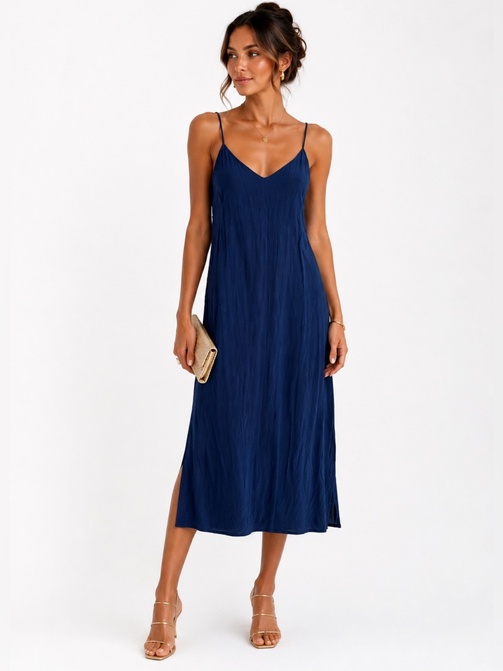 J. Crew Midnight Navy Slip Maxi Wedding Guest Dress